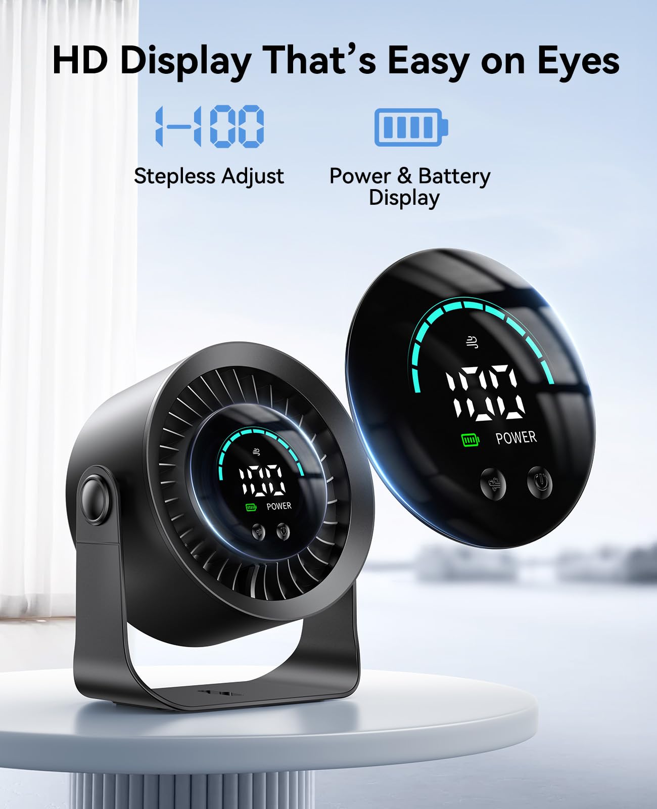 DIGIX Rechargeable USB Desk Fan for Bedroom, 100 Speeds, 360° Rotation, Wall Mounted Design Small Portable Table Fan with LED Display, Quiet Personal Desktop Cooling Fans for Home Office (Black) - Available at All In One Marketplace Canada