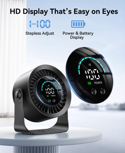 DIGIX Rechargeable USB Desk Fan for Bedroom, 100 Speeds, 360° Rotation, Wall Mounted Design Small Portable Table Fan with LED Display, Quiet Personal Desktop Cooling Fans for Home Office (Black) - Available at All In One Marketplace Canada