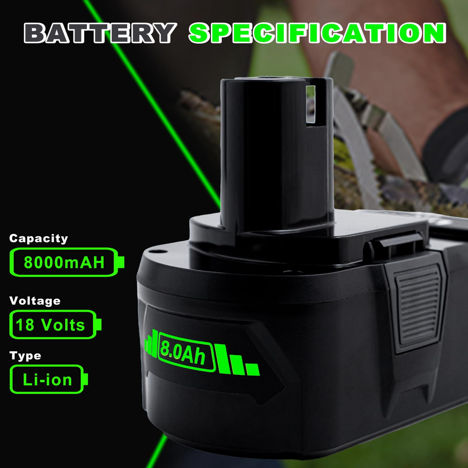 2 Packs 18V Battery Replacement for Ryobi 18V Lithium-Ion Battery, Compatible with Ryobi 18 Volt Batteries Cordless Power Tools - Available at All In One Marketplace Canada