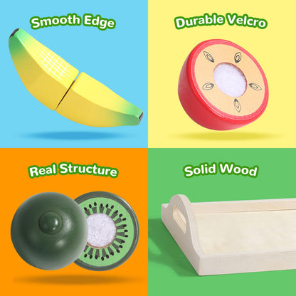 Wooden Play Food Set with Fruit Cutting, Montessori Toys for 2 Year Olds 🍁 All In One Marketplace Canada