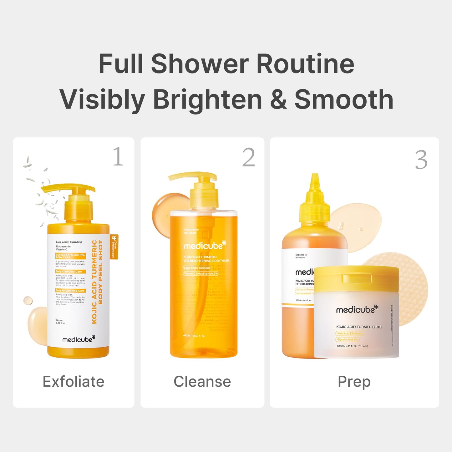 medicube Kojic Acid Turmeric Brightening Body Wash | Gentle Shower Gel for Uneven Skin | Niacinamide, Vitamin C, AHA/BHA | Deep Cleansing, Hydrating Formula | Easy and Effective, 13.52 fl.oz 400ml - Available at All In One Marketplace Canada