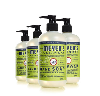 Mrs. Meyer's Clean Day Liquid Hand Soap, Cruelty Free & Biodegradable Hand Wash Formula Made with Essential Oils, Lemon Verbena Scent, 370 ml Bottles, 4 Pack MRS. MEYER'S