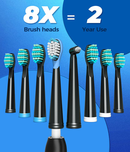 TEETHEORY Sonic Electric Toothbrushes for Adults and Kids, 8 Brush Heads Electric Toothbrush with 40000 VPM Deep Clean 5 Modes, Rechargeable Fast Charge 4 Hours Last 30 Days(Black) - Available at All In One Marketplace Canada