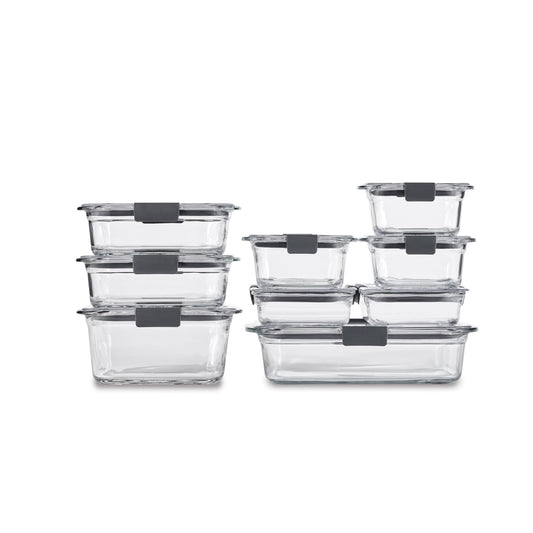 Rubbermaid Brilliance Glass Food Storage Containers, Set of 9 Food Containers with Lids (18 Pieces Total), BPA Free and Leak Proof - Available at All In One Marketplace Canada