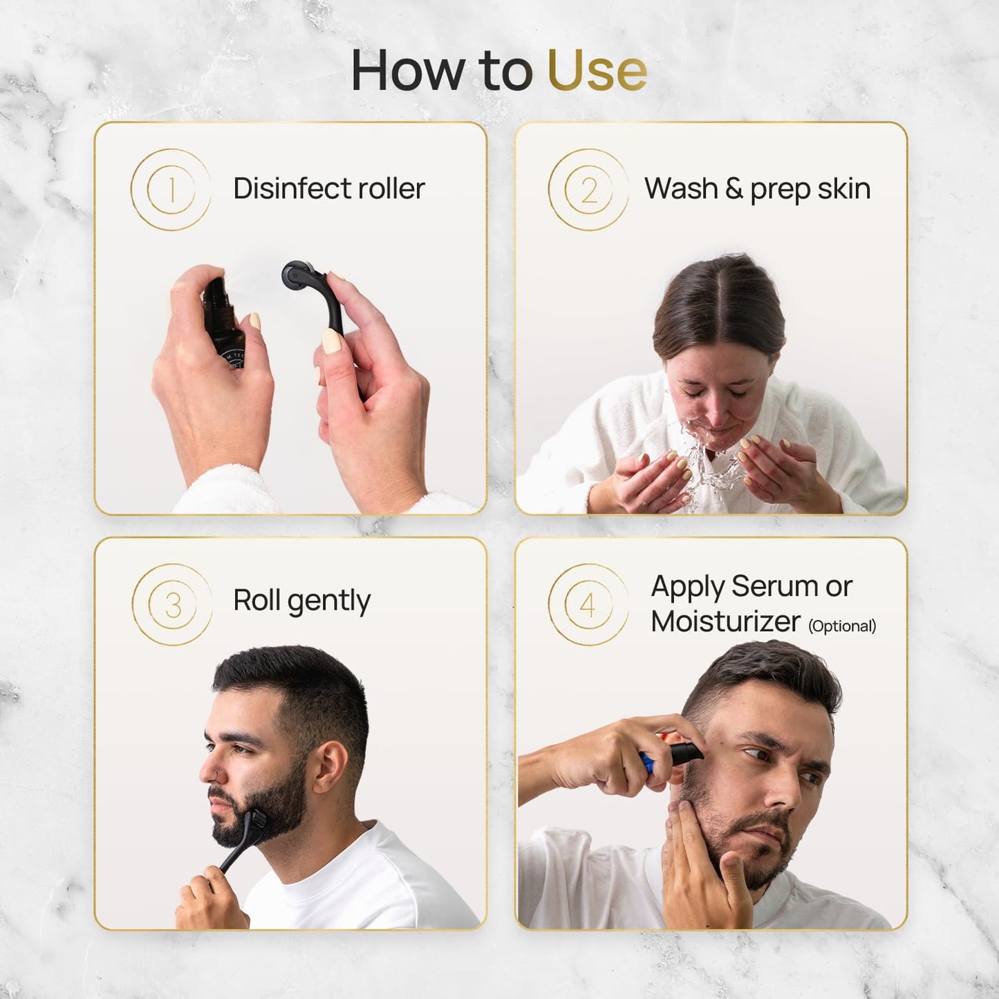 DermTech Derma Microneedling Roller - 0.5mm Titanium Needles - Designed in Canada - 540 Needles - For Men and Women - Beard Roller Face Roller (Matte Black) - Available at All In One Marketplace Canada
