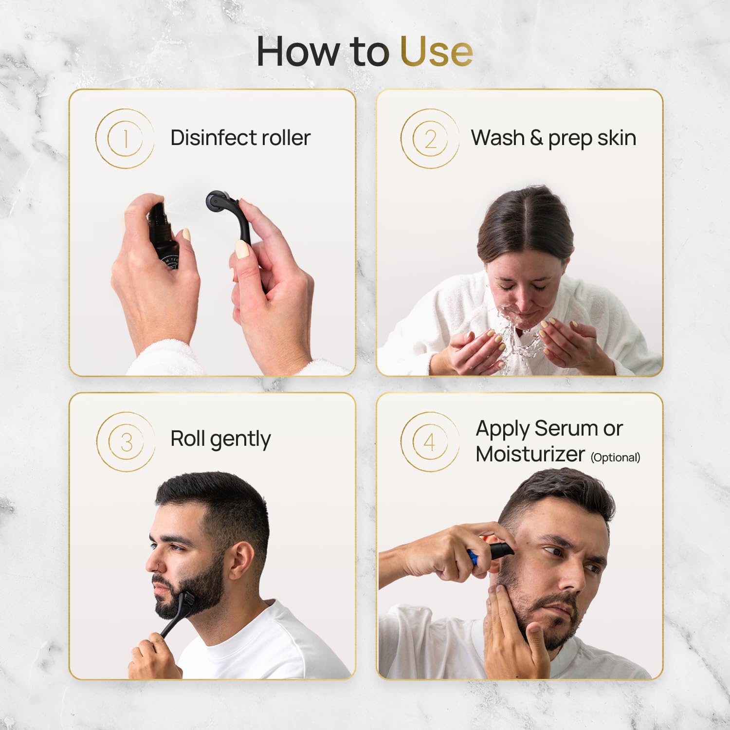 DermTech Derma Microneedling Roller - 0.5mm Titanium Needles - Designed in Canada - 540 Needles - For Men and Women - Beard Roller Face Roller (Matte Black) - Available at All In One Marketplace Canada