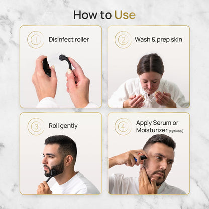 DermTech Derma Microneedling Roller - 0.5mm Titanium Needles - Designed in Canada - 540 Needles - For Men and Women - Beard Roller Face Roller (Matte Black) - Available at All In One Marketplace Canada