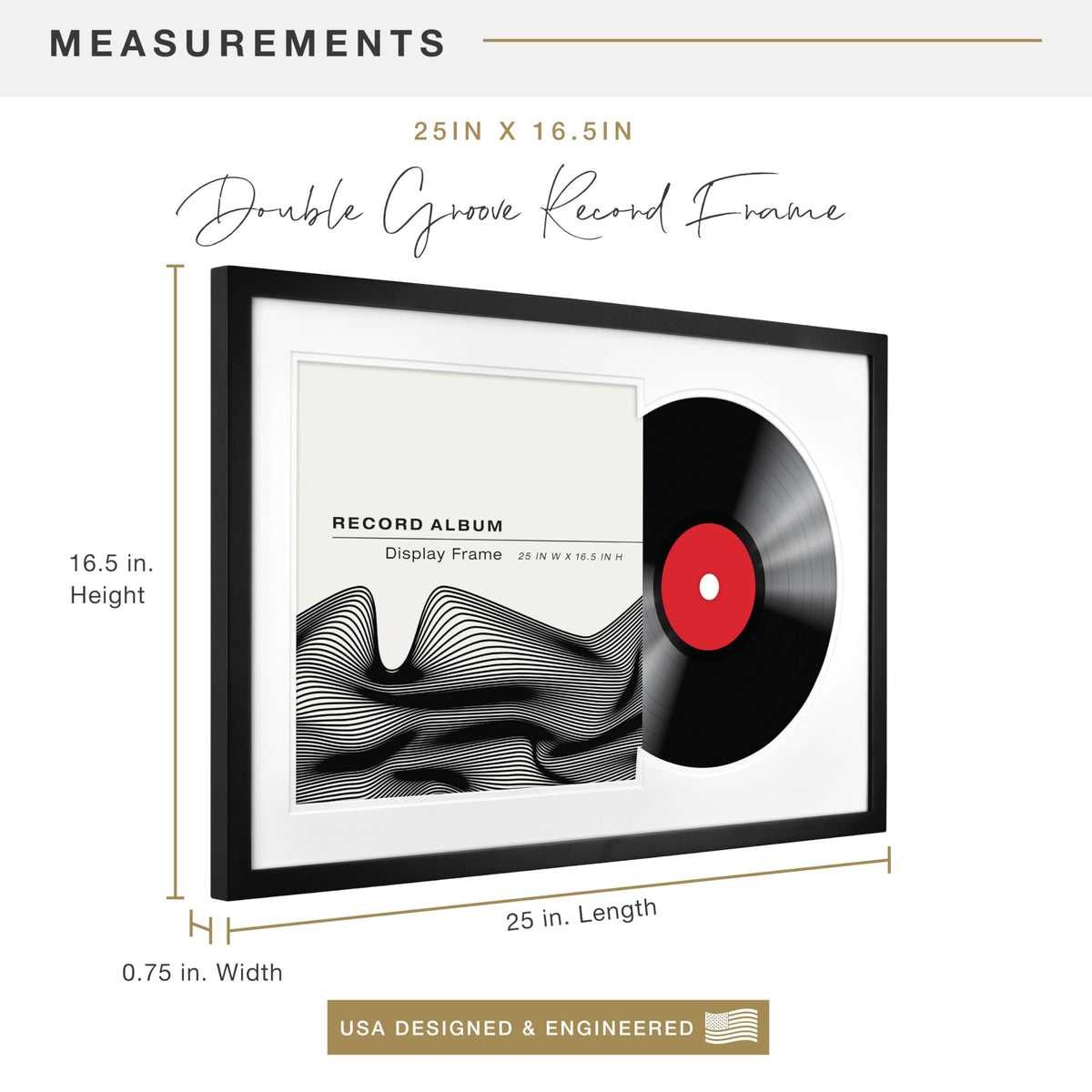 MCS Groove Record Album Frame, Black, 16.5 x 25 in