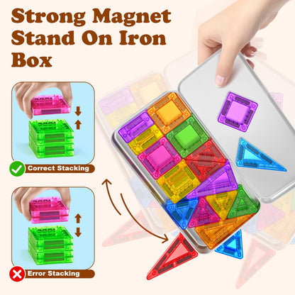 Mini Magnetic Tiles with Iron Box Travel Set for Kids 3-5 4-8 42PCS Portable Toys Magnet Building Blocks for Toddlers Road Trip/Car/Plane Travel/STEM Learning Set Christmas Birthday Gift for Boy Girl 🍁 All In One Marketplace Canada