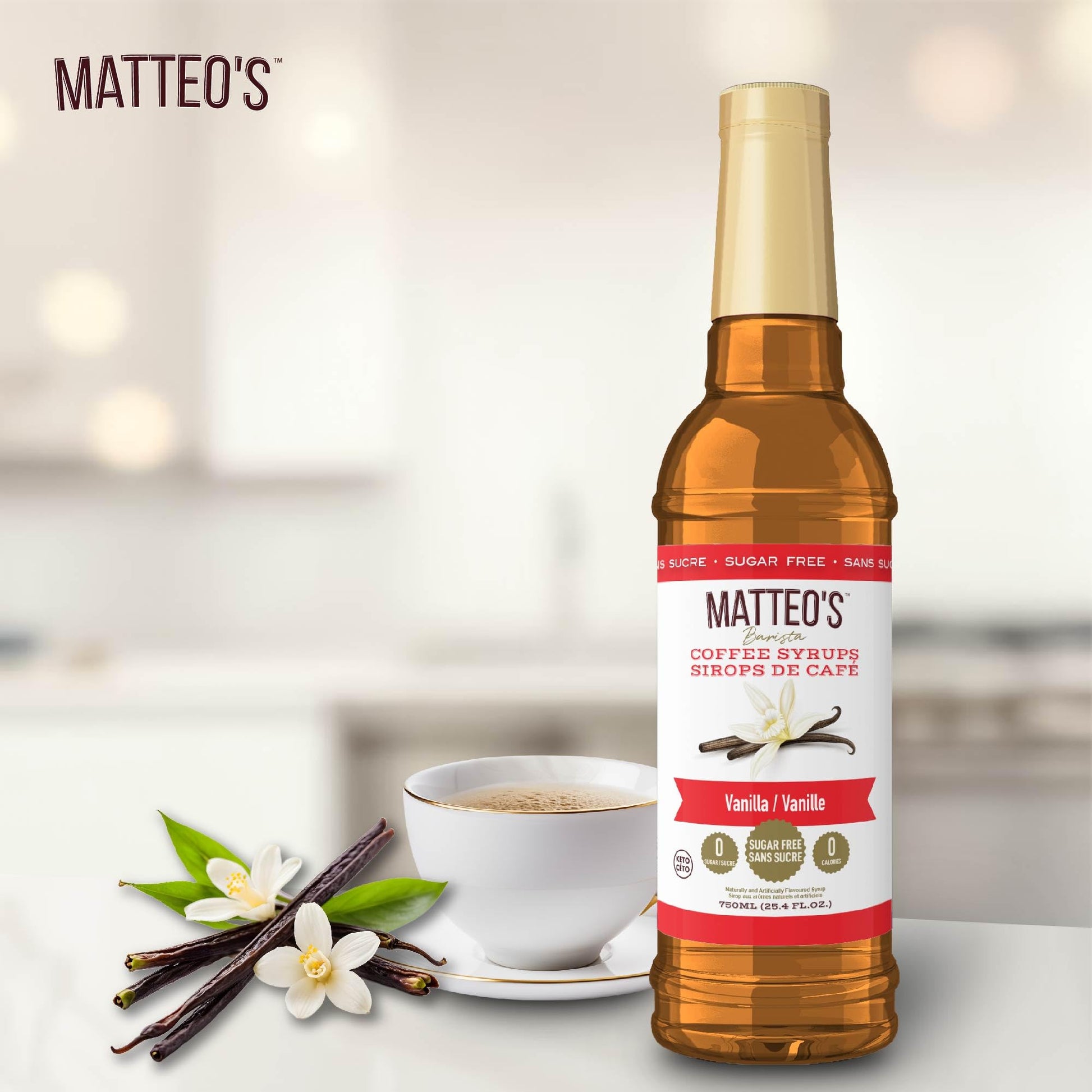 Matteo's Vanilla Barista Coffee Syrup - Sugar Free, Zero Carb, Keto-Friendly - 25.4 Oz Bottle, 6-Pack