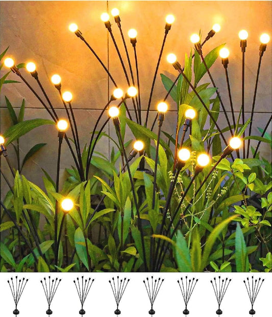 SIOTMERA 8 Count Solar Lights Outdoor Waterproof IPX5, Solar Garden Lights, Wind Swaying Firefly Lights, Solar Christmas Lights, for Yard Lawn Pathway Decoration Lighting,6LED WarmYellow