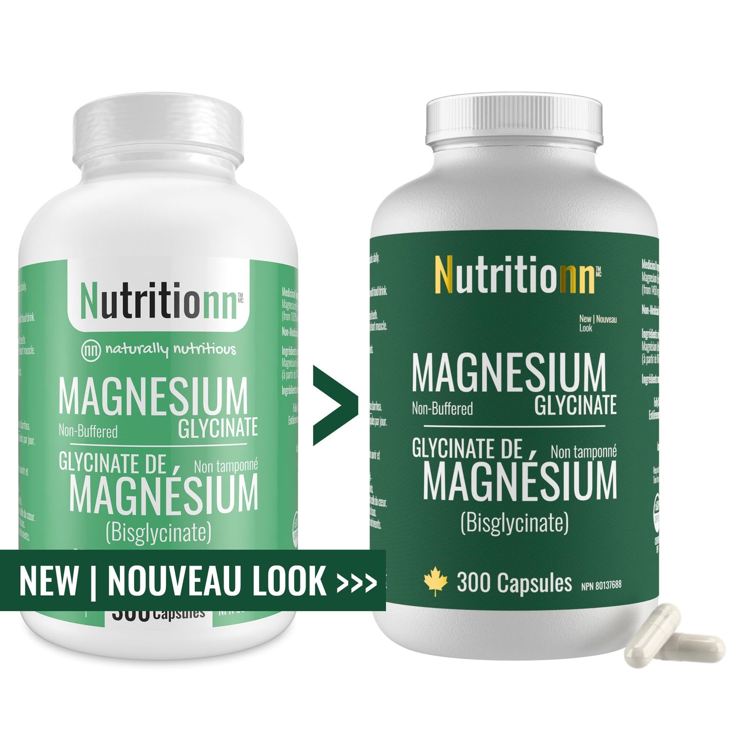 Magnesium Glycinate 200 mg Capsules (Elemental) from Non-Buffered Fully Chelated 100% Magnesium Bisglycinate - 300 Max-Capacity High-Absorption Capsules - Made in Canada - Nutritionn
