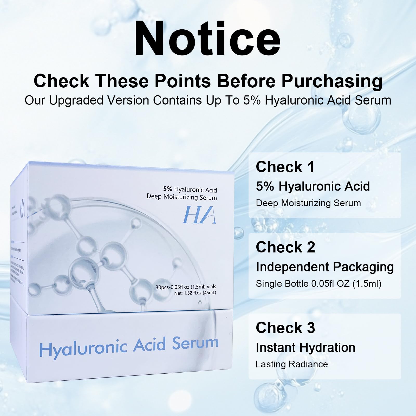 5% Hyaluronic Acid Serum Ultra Moisturizing & Elastic Skin - Wake Nature Perfection Hyaluronic Acid - Anti-Aging Serum for Face Single-Use Vials Skincare - Repair Sensitive Skin (1.5 ml)*30 - Available at All In One Marketplace Canada