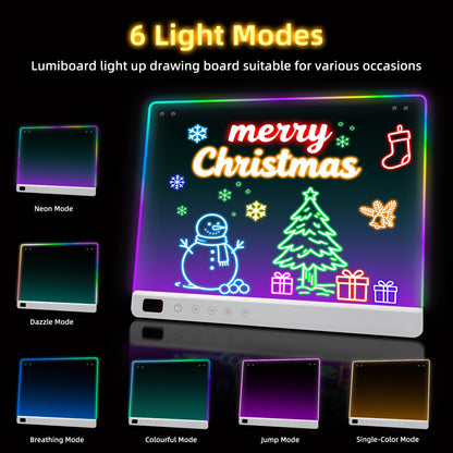 Lumiboard Led Drawing Board with 13 Light Effects, 13.7"x10" Rechargeable Glow Doodle LED Note Board with Colors, Neon Light Up Drawing Tablet Gifts for Kids for Christmas Birthday Gifts Presents - Available at All In One Marketplace Canada