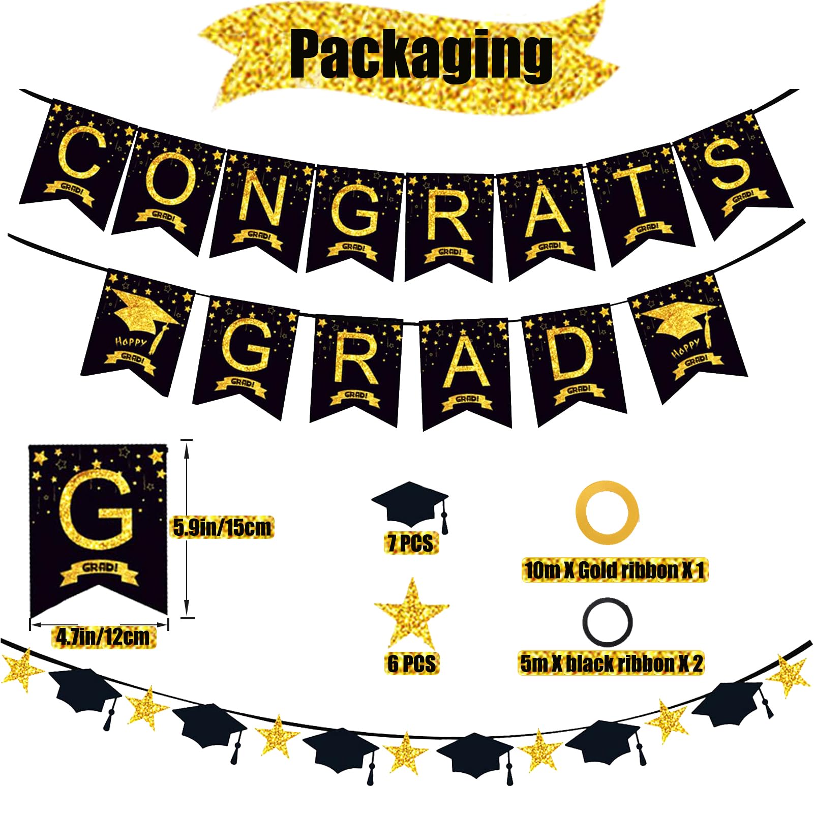 Graduation Decorations Class of 2026, 12Pcs Black and Gold balloons with Swirl and Graduation Garland Congrats Grad 2026 Banner for College High School Party Supplies - Available at All In One Marketplace Canada