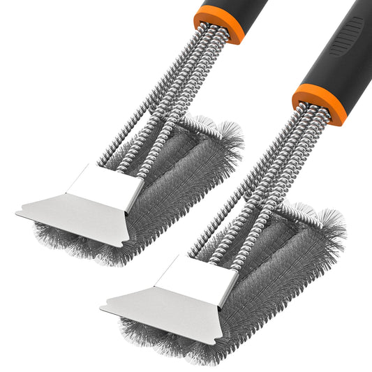 Fixmend 2 Pack BBQ Grill Brush, 15" BBQ Brushes for Grill, Rust-Proof Stainless Steel BBQ Cleaning Brush with Scraper, Ideal BBQ Accessories for Most Gas, Smoker, Porcelain Grill, Easily Clean Stains - Available at All In One Marketplace Canada