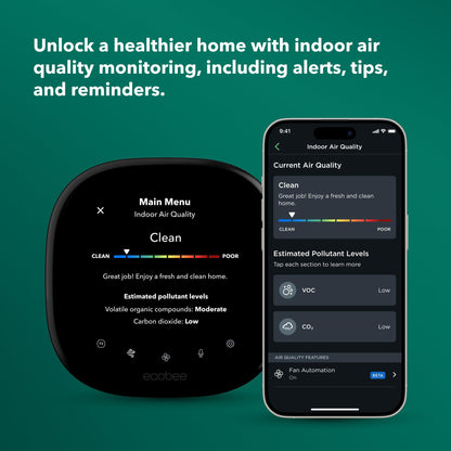 ecobee New Smart Thermostat Premium with Smart Sensor and Air Quality Monitor - Programmable Wifi Thermostat - Works with Siri, Alexa, Google Assistant