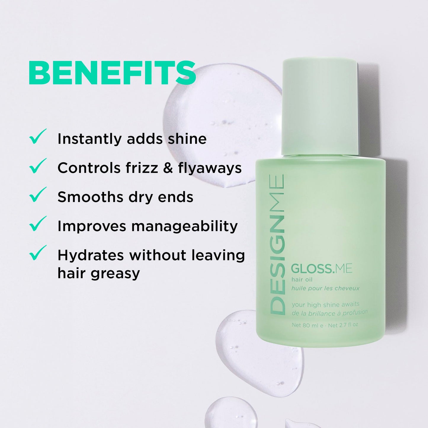 Design.Me GLOSS.ME Hair Oil - Anti Frizz Hair Serum - Heat Protection, Smooths Dry Ends - Adds Shine, Smoothens & Hydrates with Argan Oil - For Straight, Wavy & Curly Textures - No Paraben & Sulfate - Available at All In One Marketplace Canada