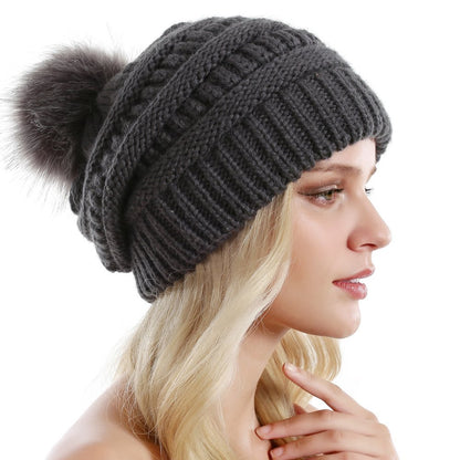 Queenfur Knit Slouchy Beanie for Women Thick Baggy Hat Faux Fur Pompom Winter Hat 🍁 All In One Marketplace Canada