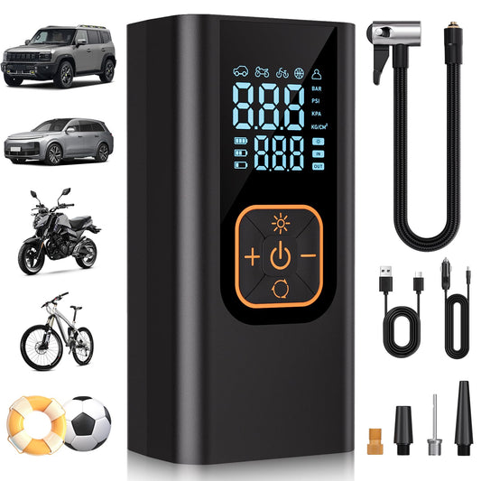 QKMPOM 180PSI Tire Inflator Portable Air Compressor, 6X Faster Air Pump for Car Tires with Digital Pressure Gauge, 12V DC Adapter, LED Light, Portable Tire Inflator for Car, Motorcycle, Bike, Balls
