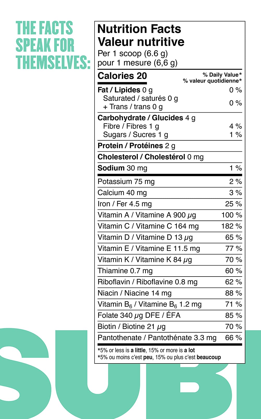 SUBI Greens Superfood Powder – Daily Vegetable & Fruit Blend, 40-Day Supply, Made in Canada