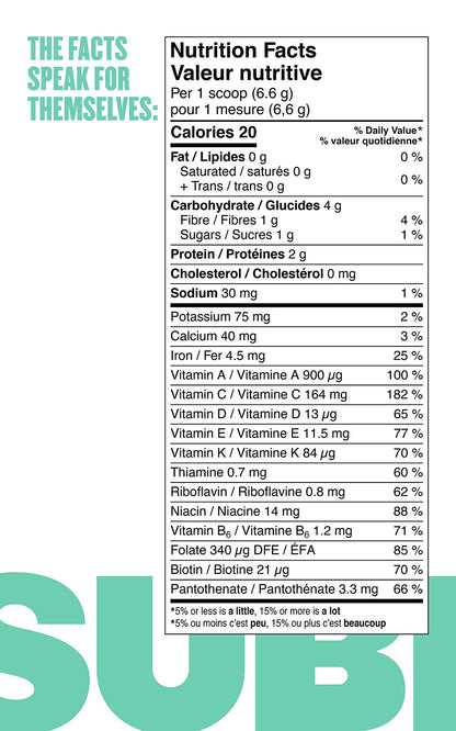 SUBI Greens Superfood Powder – Daily Vegetable & Fruit Blend, 40-Day Supply, Made in Canada