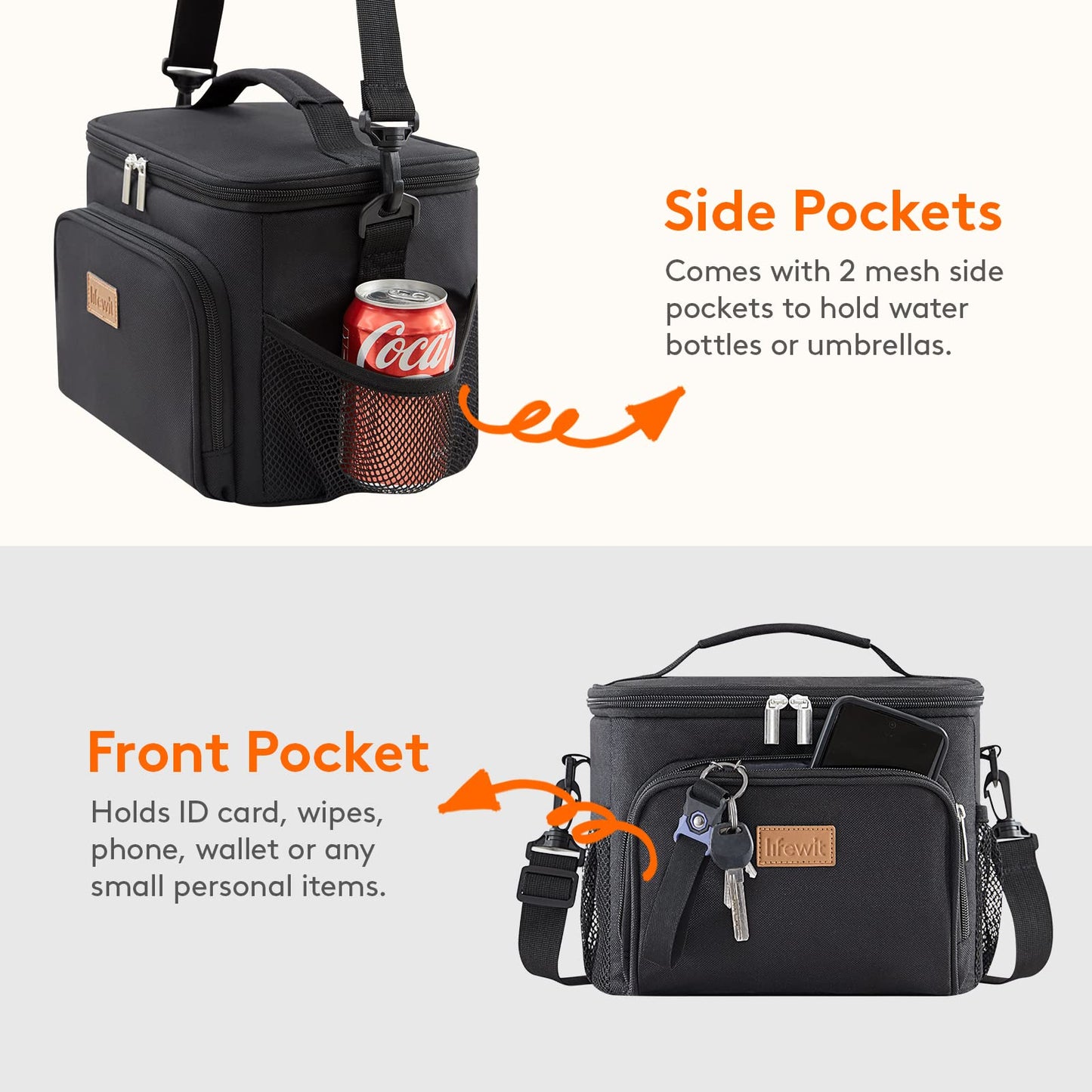 Lifewit Insulated Lunch Bag for Men, Reusable Lunch Box Women, Portable Cooler Freezable Soft Tote Bag Leakproof with Adjustable Shoulder Strap for Adult/Kid for Work/Picnic/School,Black 9L