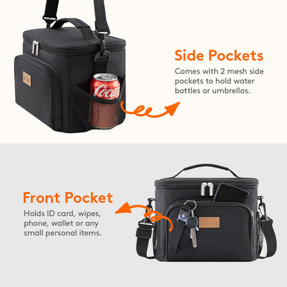 Lifewit Insulated Lunch Bag for Men, Reusable Lunch Box Women, Portable Cooler Freezable Soft Tote Bag Leakproof with Adjustable Shoulder Strap for Adult/Kid for Work/Picnic/School,Black 9L