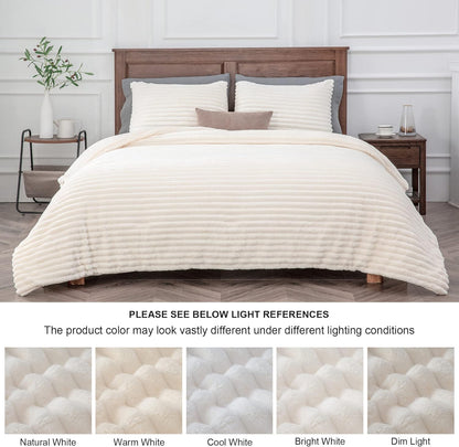 BEDELITE Fleece Queen Comforter Set, Soft Fluffy Bedding Set, White 🍁 All In One Marketplace Canada