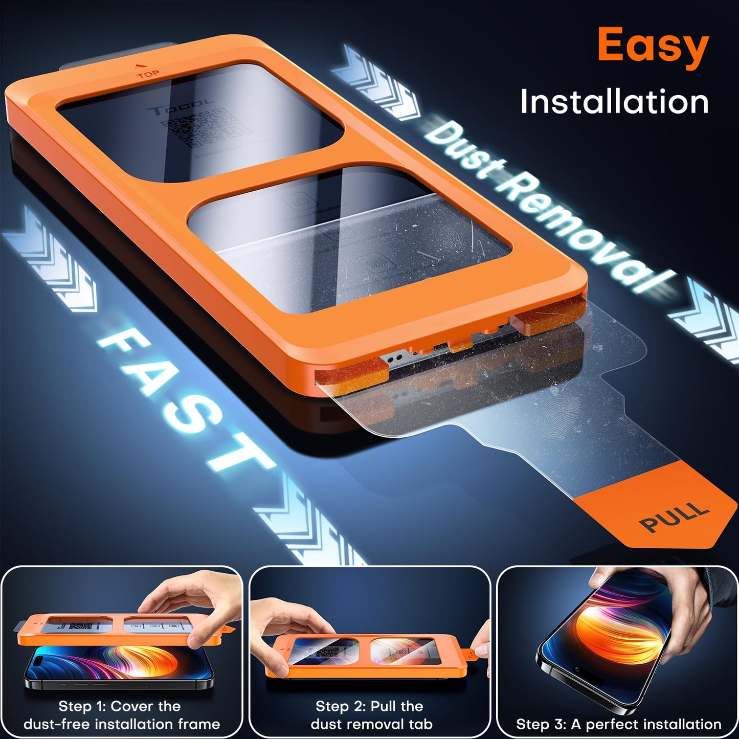 TOCOL 2 Pack for iPhone 16 Screen Protector [Instant Installation][Auto-Dust Removal][HD Clear], Unbreakable 9H+Hardness Shatterproof Tempered Glass [Bubble Proof]