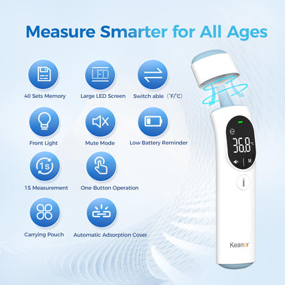 Thermometer Forehead and Ear Thermometer Digital Infrared Thermometer Baby Thermometer Accurate 1s Measure 40 Set Memory Mute Mode LED Screen for Adults Kids Fever Alarm with Storage Bag - Available at All In One Marketplace Canada