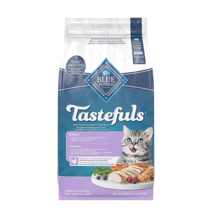 Blue Buffalo Tastefuls Chicken & Brown Rice Recipe Dry Cat Food for Kittens 2–12 Months, Real Chicken First, Deliciously Healthy Natural Kitten Food with DHA, Taurine, and Natural Ingredients, 3.1kg