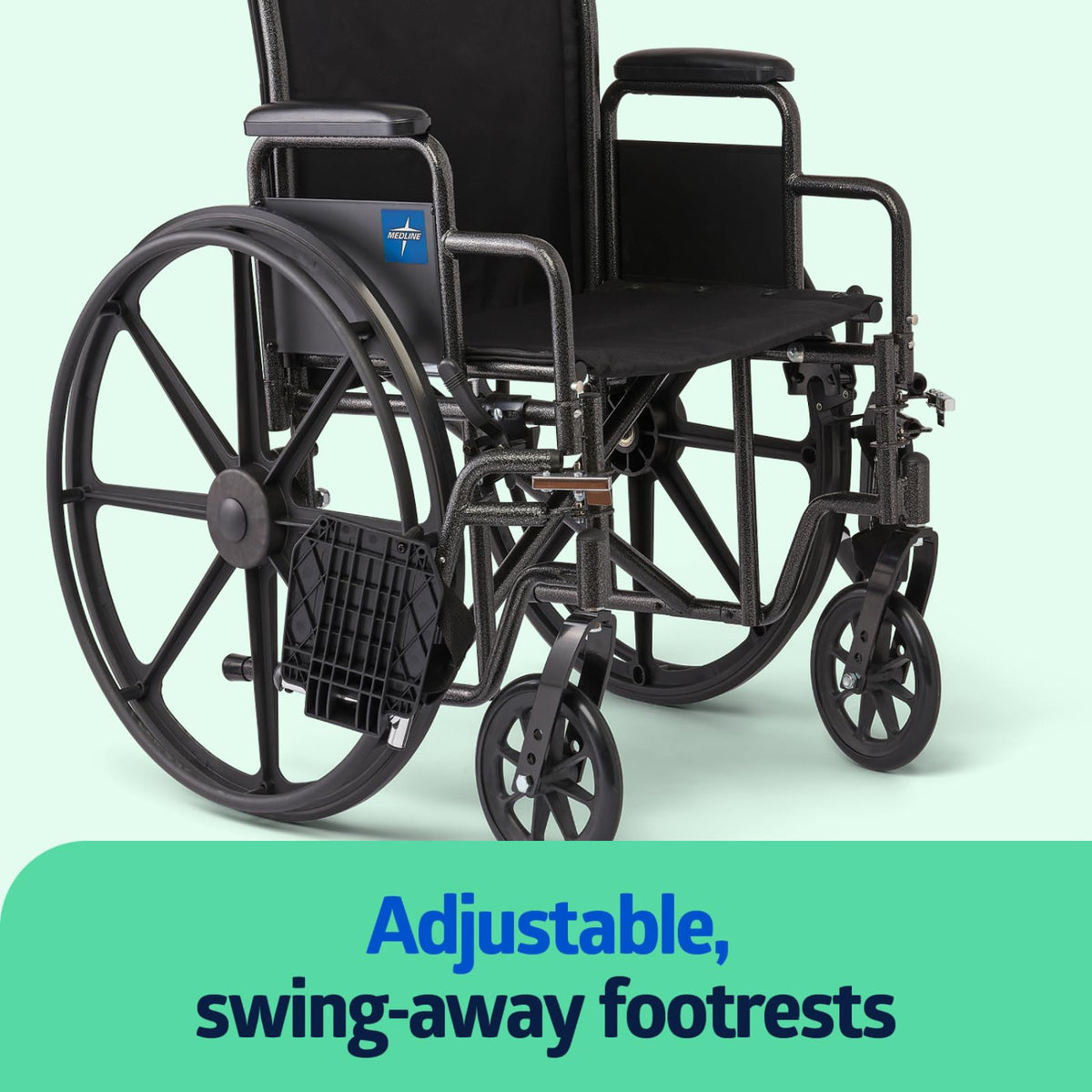 Medline Strong and Sturdy Wheelchair with Desk-Length Arms and Swing-Away Leg Rests for Easy Transfers, 16” Seat (K1166N22S)