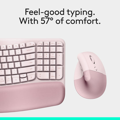 Logitech Wave Keys & Lift Vertical Mouse Ergonomic Wireless Combo - Rose