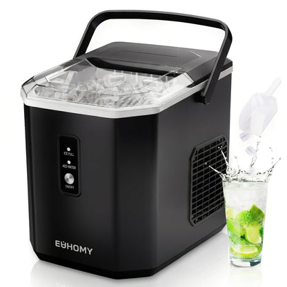 Euhomy Portable Countertop Ice Maker - 9 Cubes in 6 Mins, 26lbs/Day, Self-Cleaning with Ice Scoop & Basket, Compact for Home/Kitchen/Office/RV (Black)