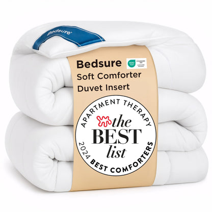Bedsure White Duvet Insert Queen - Quilted Comforters Queen Size, All Season Duvet, GentleSoft Down Alternative Bedding, with 8 Tabs, Gifts for Women/Men, White, Queen 88 x 88 Inches - Available at All In One Marketplace Canada
