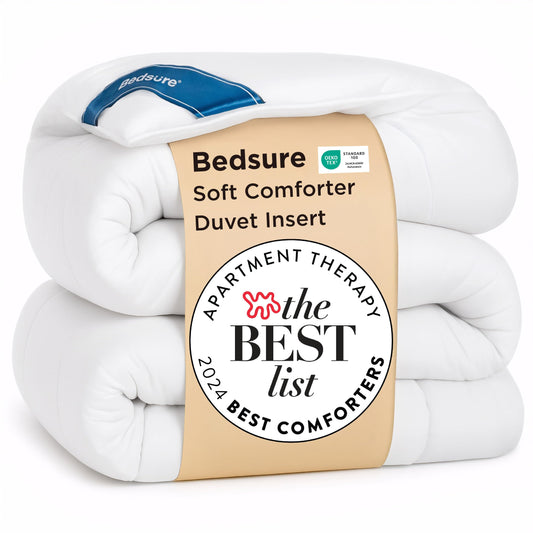 Bedsure White Duvet Insert Queen - Quilted Comforters Queen Size, All Season Duvet, GentleSoft Down Alternative Bedding, with 8 Tabs, Gifts for Women/Men, White, Queen 88 x 88 Inches - Available at All In One Marketplace Canada