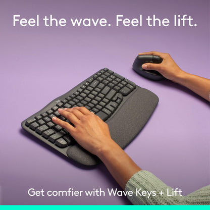 Logitech Wave Keys & Lift Vertical Mouse Ergonomic Wireless Combo, Graphite