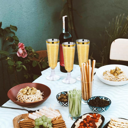100 Pack 5oz Clear Disposable Plastic Champagne Flutes with Gold Rim 🍁 All In One Marketplace Canada