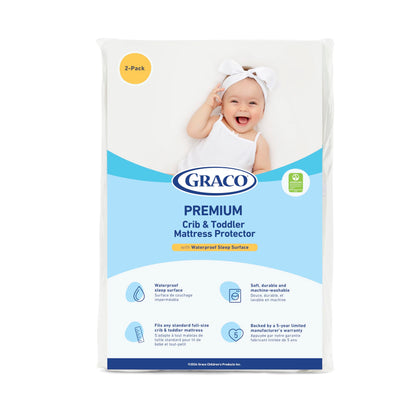 Graco Premium Waterproof Crib and Toddler Mattress Protector (2PK) – GREENGUARD Gold Certified, Machine-Washable & Dryer-Friendly, Waterproof Sleep Surface 🍁 All In One Marketplace Canada