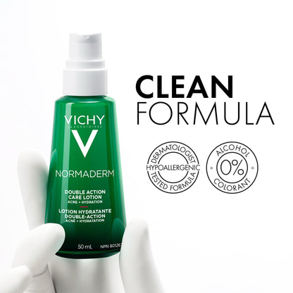 Vichy Face Cream for Acne-Prone Skin, Normaderm Double-Action Anti-Acne Face Moisturizer with Salicylic Acid, Oil-Free, Non-Comedogenic, Hypoallergenic, & Paraben-Free, 50mL VICHY