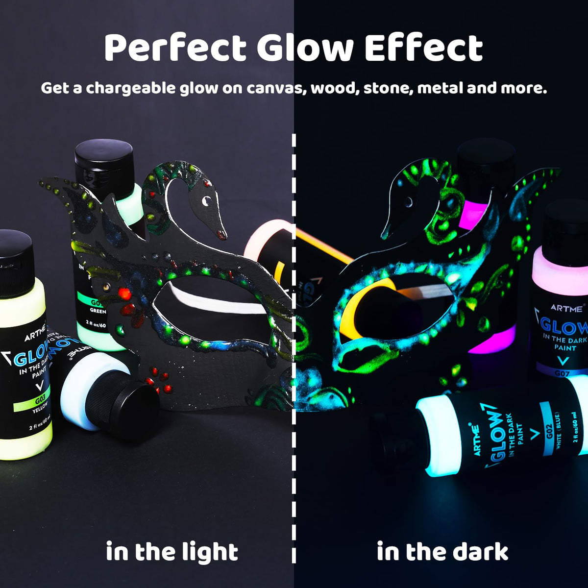 ARTME Glow in The Dark Paint, 10 Bright Colors 60ml/2oz Blacklight Paint Set, Neon Craft Paint, Acrylic Glow Fluorescent Paint Perfect for Art Painting, DIY projects, Halloween and Christmas 🍁 All In One Marketplace Canada