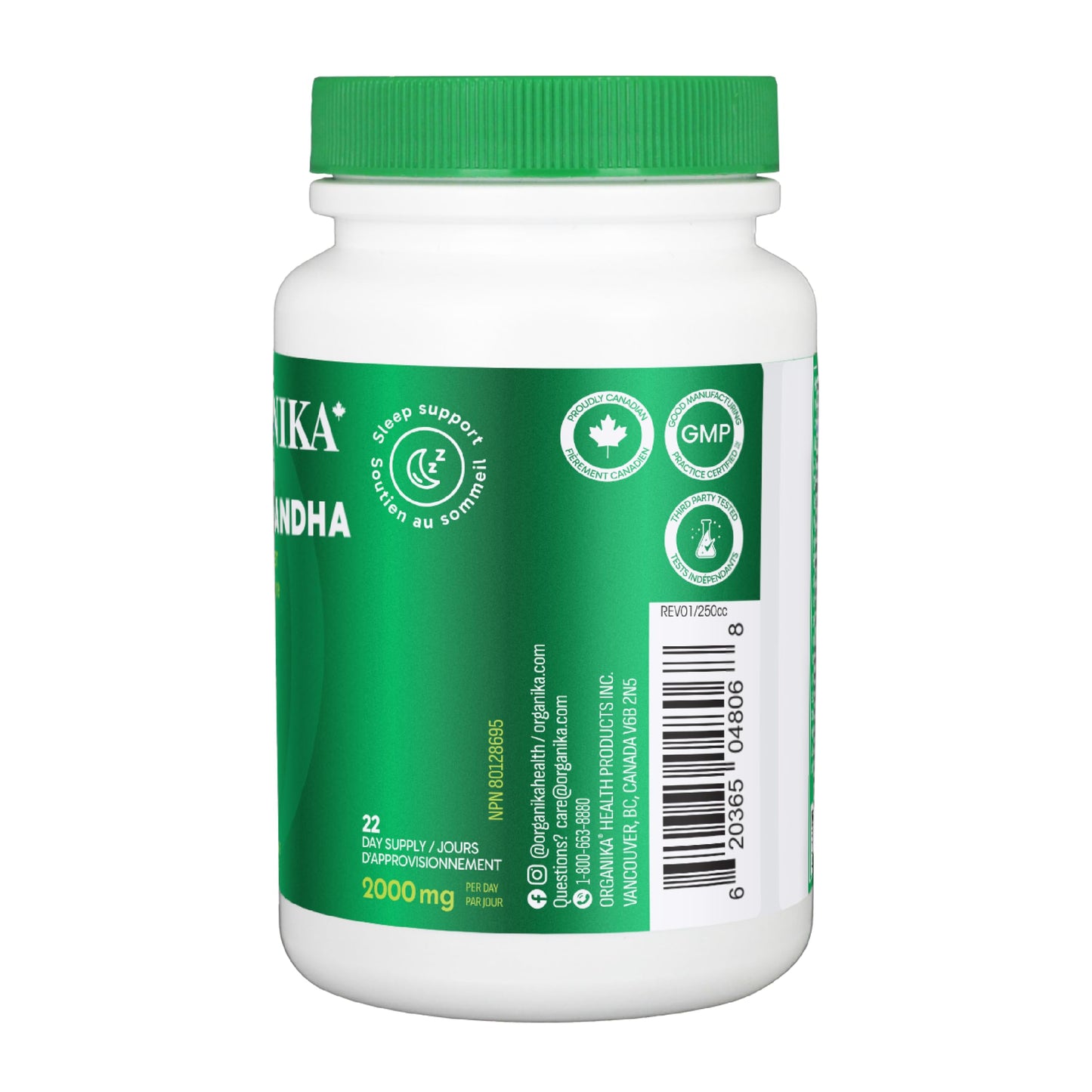 Organika Canadian-Made Ashwagandha with Black Pepper- Enhanced Absorption, Memory Support, Sleep Aid, Adaptogenic- 90vcaps Organika