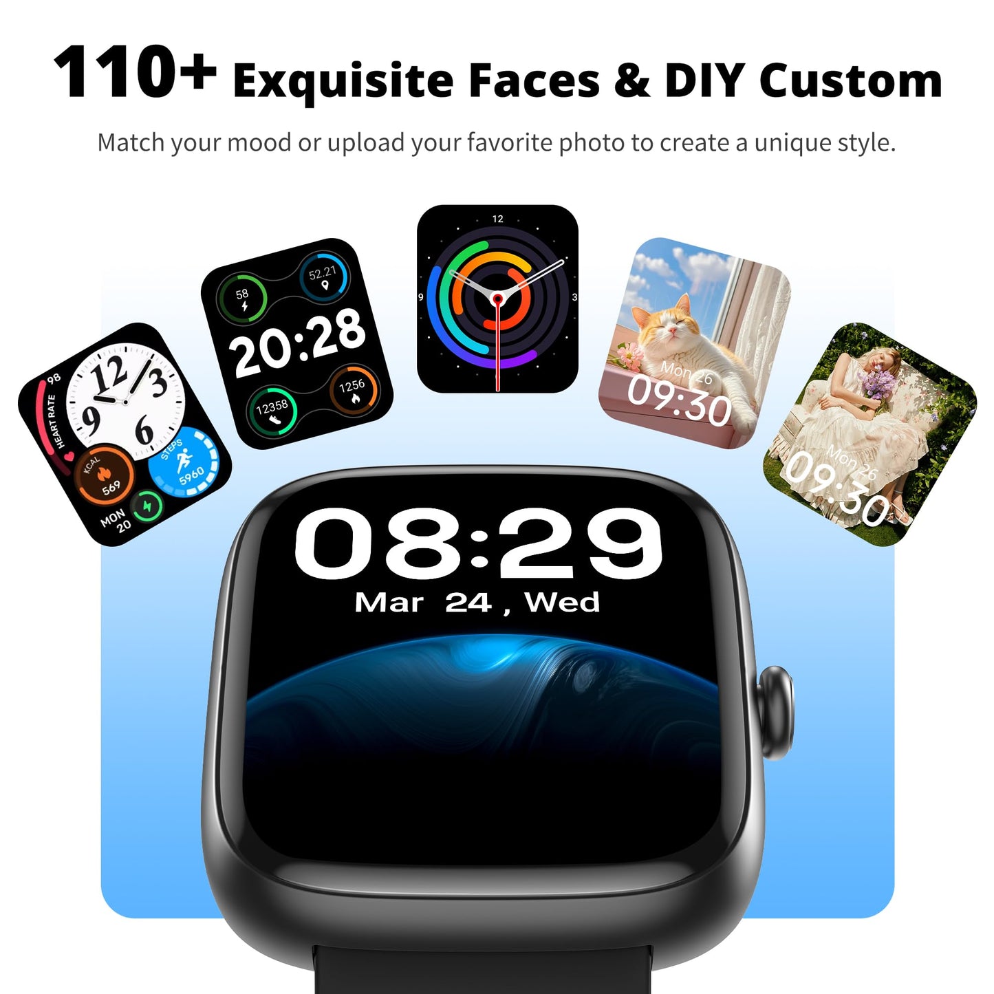 Fixwink Smart Watch for Men Women (Answer/Make Call), 1.83" HD Fitness Tracker with Heart Rate/SpO2/Sleep Monitor, Pedometer, 120+ Sport Modes, IP67 Waterproof, 7-Day Battery, for iOS Android, Black