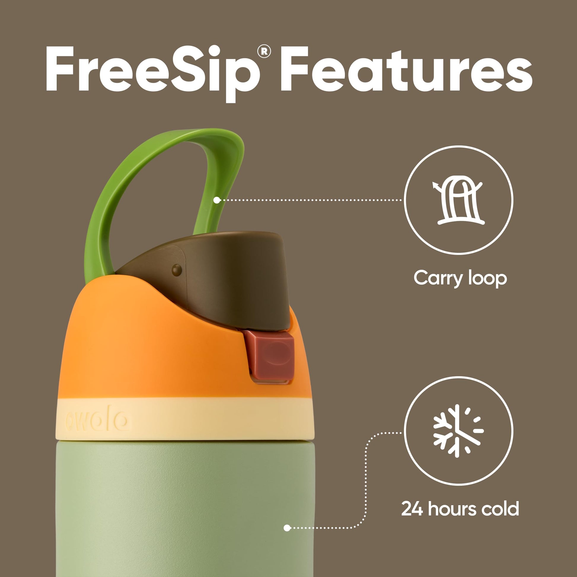 Owala FreeSip Insulated Stainless Steel Water Bottle with Straw for Sports and Travel, BPA-Free, 24-oz, Orange/Green (Camo Cool)