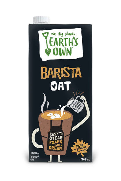 Earth's Own Barista Oat Milk - 946mL Plant-Based Beverage | Dairy Free, Vegan, Nut Free | Canadian Made | Case of 12