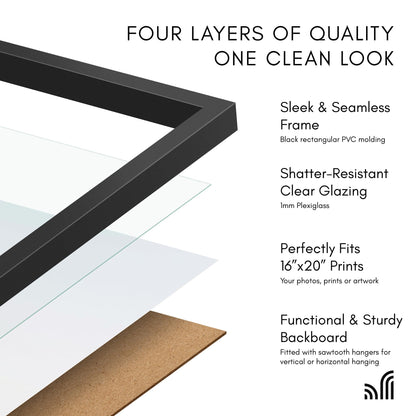 Americanflat 16x20 Picture Frame with Polished Plexiglass - Streamline Collection - Thin Border Picture Frame for Wall Display - Hanging Hardware Included - Black