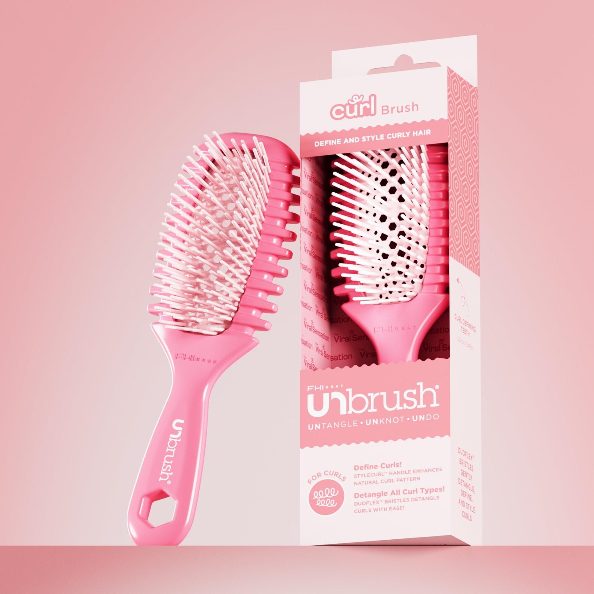 FHI Heat UNbrush Curl Defining Brush — Wavy, Coily, and Curly Hair Brush with DuoFlex Bristles & StyleCurl Handle — for Gentle Detangling & Faster Styling on Wet Hair - Coral Rose FHI Heat