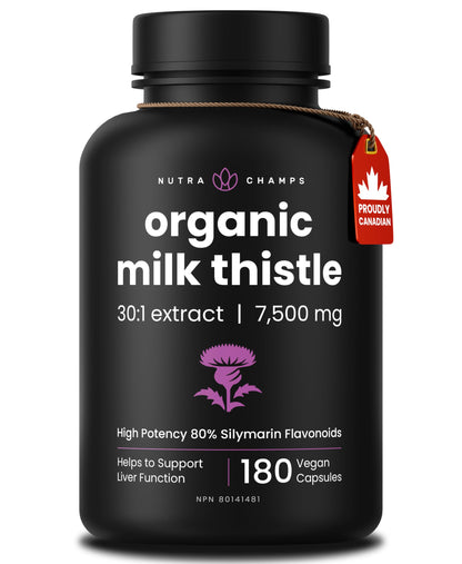 Milk Thistle Capsules – High Potency 30:1 Extract (7,500 mg Equivalent) with 80% Silymarin – Premium Liver Support Supplement for Healthy Flush & Detox – Vegan, Non-GMO – 180 Count - Available at All In One Marketplace Canada
