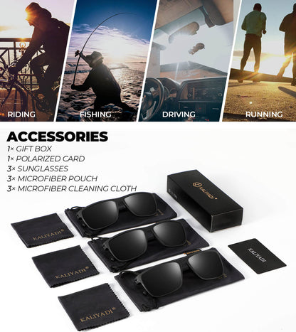 KALIYADI Polarized Sunglasses Men, Lightweight Mens Sunglasses Polarized UV Protection Driving Fishing Golf (Black/Black/Black)